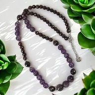 Naszyjniki - Naszyjnik z kamieni naturalnych ametyst granat srebro rodowane - miniaturka - grafika 1