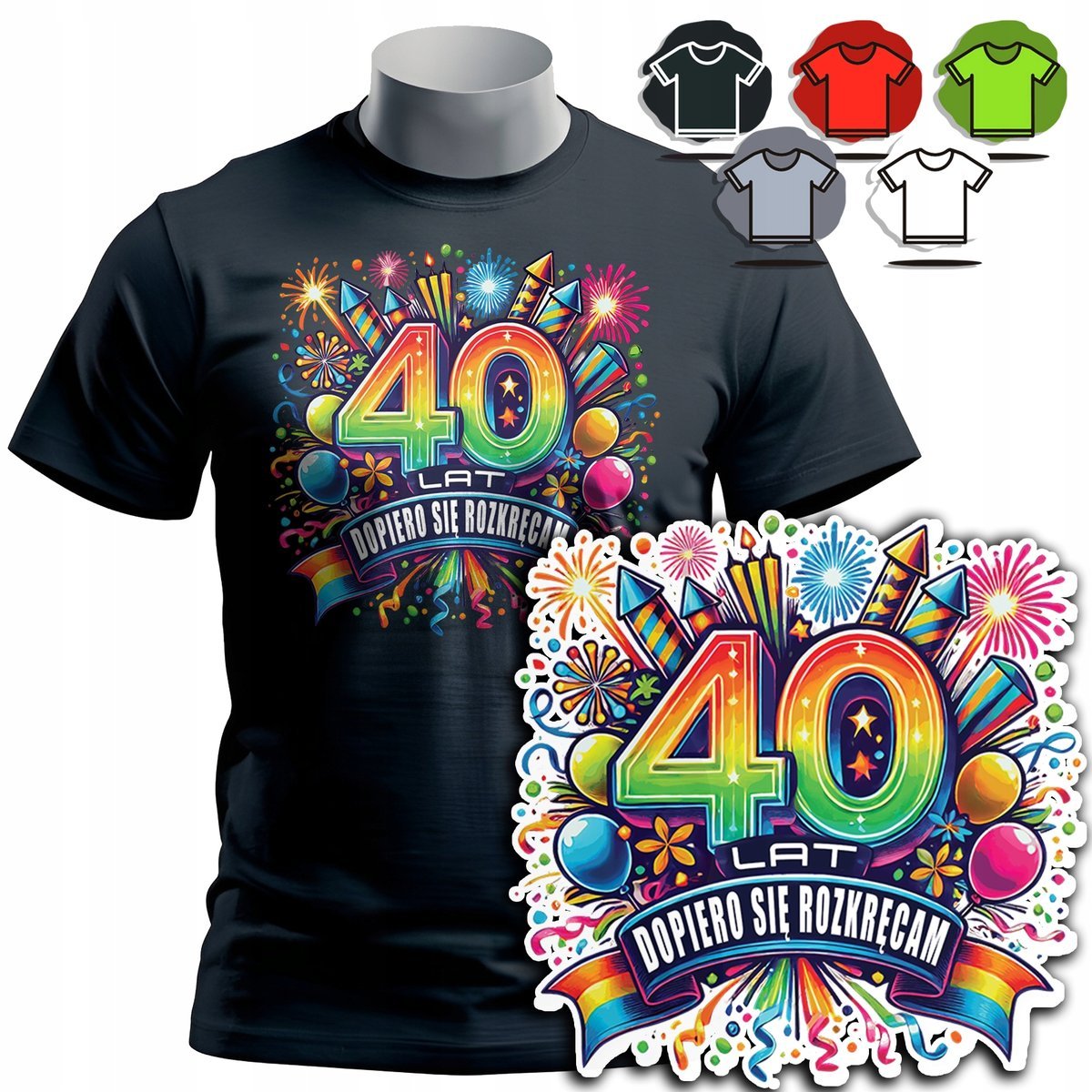KOSZULKA T-SHIRT MĘSKI WZORY DO WYBORU - 40 LAT PREZENT URODZINY - XS