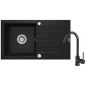 Zlewozmywaki - Deante Zorba Zestaw Zlewozmywak granitowy jednokomorowy 76x44 cm + bateria + syfon czarny mat ZQZVN113 - miniaturka - grafika 1