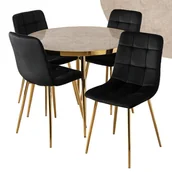 Stoły - Stół Z Krzesłami Zestaw Glamour Złoty Komplet Do Salon Jadalni Kuchni - miniaturka - grafika 1