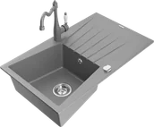 Zlewozmywaki z baterią - Mexen Cesar zlewozmywak granitowy 1-komorowy z ociekaczem i baterią kuchenną Carla, szary - 6514-71-670700-71 - miniaturka - grafika 1