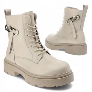 Beżowe botki trzewiki workery Cambell 24-71303BG skóra modne r. 41 - Botki damskie - miniaturka - grafika 1