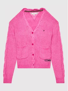 Swetry damskie - Tommy Hilfiger Kardigan Cable Pocket KG0KG06194 D Różowy Regular Fit - grafika 1