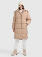 Kurtki damskie - 4F Płaszcz puchowy z wypełnieniem syntetycznym damski - beżowy L - miniaturka - grafika 1