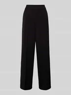 Spodnie damskie - Spodnie materiałowe z szeroką nogawką i elastycznym pasem - miniaturka - grafika 1