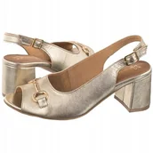 Sandały damskie - Złote sandały damskie Maciejka 06569-25 skóra klocek eleganckie modne r.39 - miniaturka - grafika 1