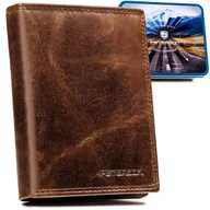 Portfele - Portfel skórzany męski klasyczny na prezent dla mężczyzny z RFID ze skóry naturalnej Peterson brązowy - miniaturka - grafika 1