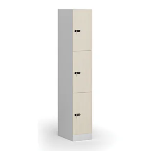 Szafka ubraniowa ze schowkami, 3 schowki, 1850 x 300 x 500 mm, zamek mechaniczny z kodem, drzwi laminowane, brzoza - Szafki biurowe - miniaturka - grafika 1