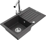 Zlewozmywaki z baterią - Mexen Pablo zlewozmywak granitowy 1-komorowy z ociekaczem i baterią kuchenną Duero, czarny nakrapiany - 6510-76-671600-00 - miniaturka - grafika 1