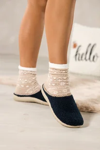 Granatowe kapcie damskie Inblu obuwie domowe z materiału typu baranek z ozdobną lamówką wkładka soft VG969299 - Kapcie damskie - miniaturka - grafika 1