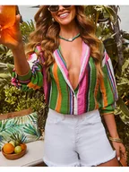 Bluzki damskie - Milan Kiss Bluzka w kolorze zielono-różowym - miniaturka - grafika 1