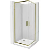 Kabiny prysznicowe - Mexen Rio kabina prysznicowa kwadratowa 80x80 cm, transparent, złota + brodzik Flat, biały - miniaturka - grafika 1