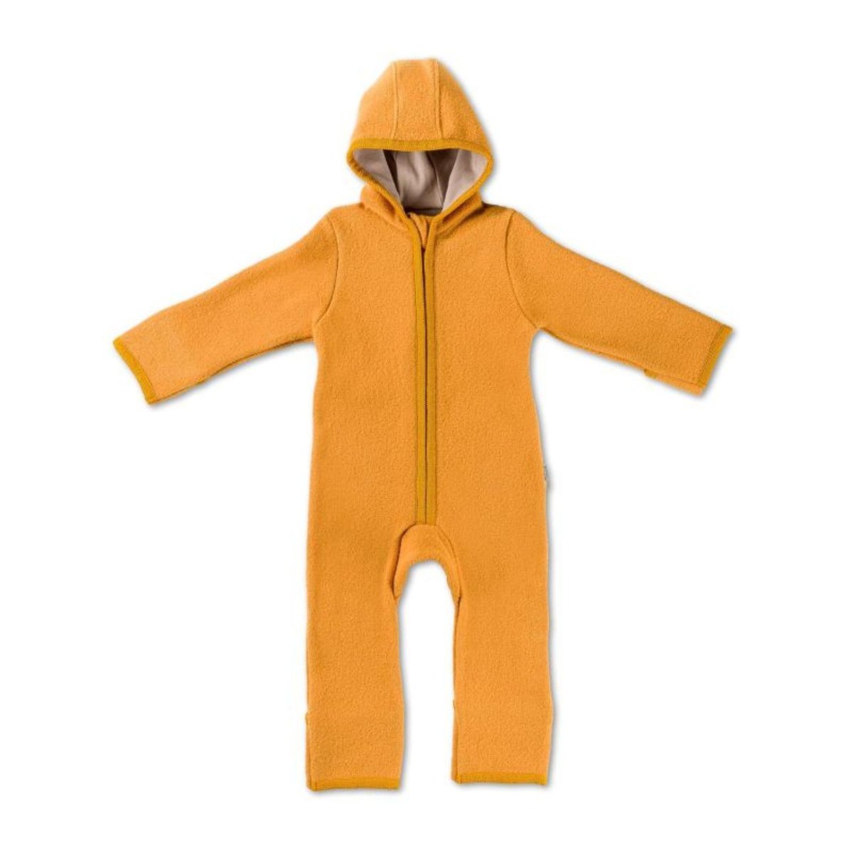 Rampers niemowlęcy Hofbrucker Elli 100% wełna merino musztardowy z kapturem-62