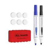 Akcesoria do tablic - Zestaw: Gąbka magnetyczna + 6 białych magnesów + 2 markery - miniaturka - grafika 1