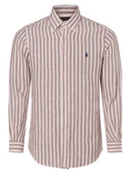 Koszule męskie - Polo Ralph Lauren Męska koszula lniana Mężczyźni Regular Fit len brązowy|biały w paski, XL - miniaturka - grafika 1