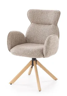 Obrotowe krzesło tapicerowane ciemny beż + dąb naturalny - Velino - Krzesła - miniaturka - grafika 1