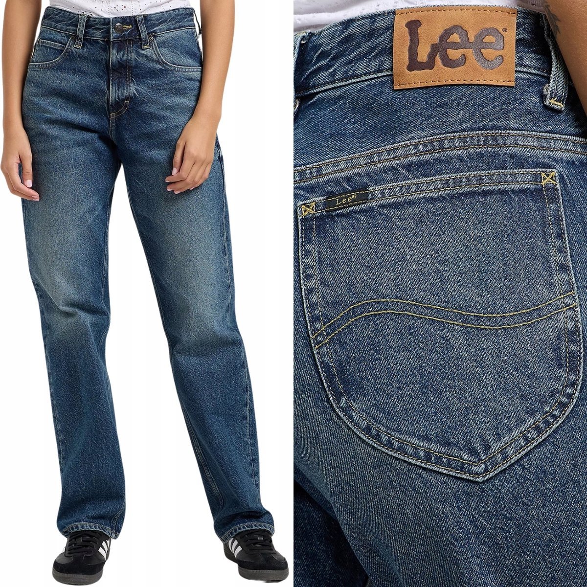 Lee RIDER LOOSE Dark Retreat wysokie luźne damskie spodnie jeansowe W32 L33