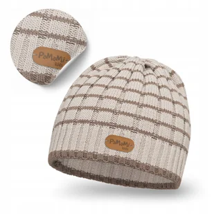 Czapka Zimowa Dziecięce dla Chłopca Klasyczna Beanie w Paski Kremowa PaMaMi - Czapki dla dzieci - miniaturka - grafika 1
