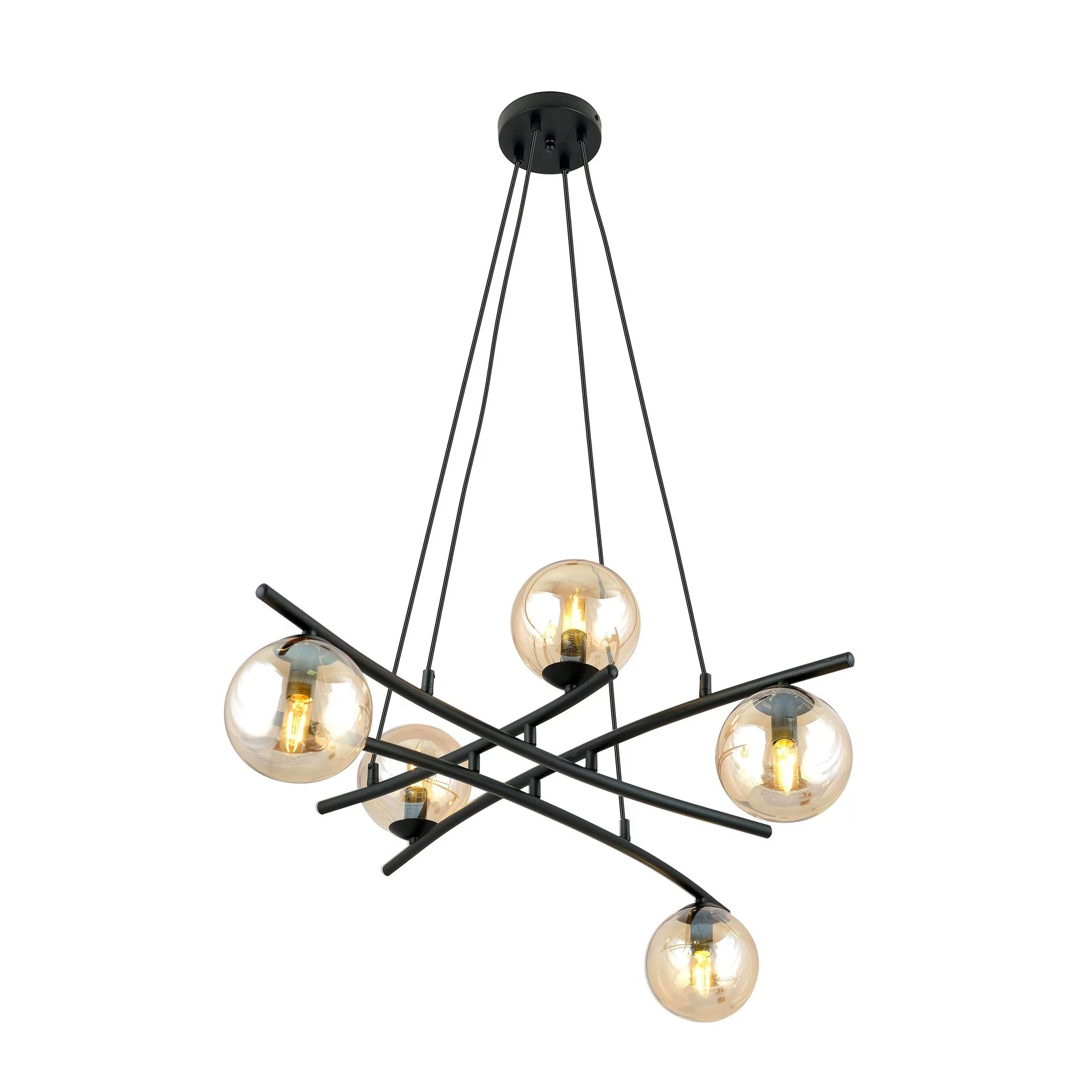 ESSA 5 BLACK/MIODOWY 1204/5 lampa sufitowa wisząca czarna szklane klosze DESIGN