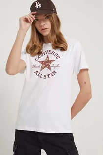 Koszulki sportowe damskie - Converse t-shirt bawełniany damski kolor beżowy - grafika 1