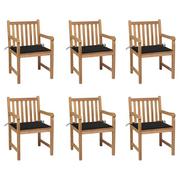 Fotele i krzesła ogrodowe - vidaXL Lumarko Krzesła ogrodowe, czarne poduszki, 6 szt., lite drewno tekowe! 3073038 - miniaturka - grafika 1