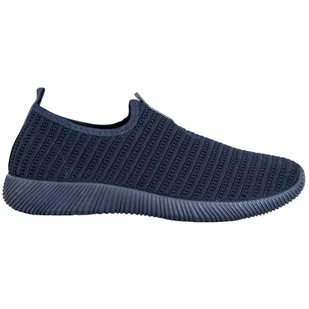 Melisa Tekstylne Buty Slip On granatowe niebieskie - ButyModne - Slip on damskie - miniaturka - grafika 1
