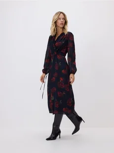 Reserved - Sukienka z nadrukiem w róże - czarny - Sukienki - miniaturka - grafika 1