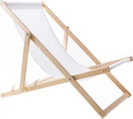 Leżaki ogrodowe - LEŻAK PLAŻOWY OGRODOWY DREWNIANY SKŁADANY WOODOK biała tkanina - miniaturka - grafika 1