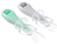 Sztućce dla dzieci - Łyżeczka Do Karmienia Silikonowa Zabezpieczenie Szara- Mięta 2 Szt. Babyono - miniaturka - grafika 1