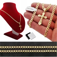 Łańcuszki - Złoty Łańcuszek Pancerka+Krzyżyk Prezent Pr925+585 - miniaturka - grafika 1