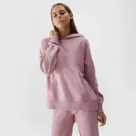 Bluzy sportowe damskie - Damska bluza dresowa nierozpinana z kapturem 4F 4FWSS24TSWSF0955 - różowa - miniaturka - grafika 1