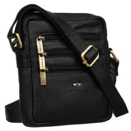 Torby męskie - Czarna mała listonoszka męska ze skóry naturalnej PETERSON miejska saszetka na ramię torebka z długim paskiem kieszonki na suwak - miniaturka - grafika 1