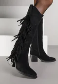 Kozaki damskie - Czarne Kozaki Kowbojki na Stożku Zdobione Frędzlami Nucca - Renee - miniaturka - grafika 1