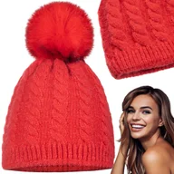 Czapki damskie - Czapka Damska Zimowa Kobieca Beanie Jesienna Zimowa Majka Czerwona - miniaturka - grafika 1