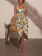 Sukienki - Milan Kiss Sukienka w kolorze beżowo-zielono-żółtym - miniaturka - grafika 1