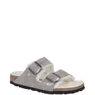 Kapcie damskie - Birkenstock Skórzane obuwie domowe Arizona VL Sheepskin Stone Coin - grafika 1