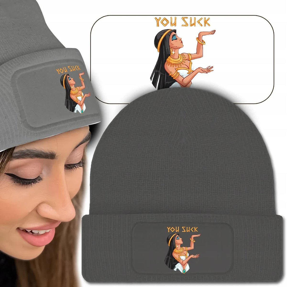 Ciepła Czapka Zimowa Szara SERIALOWE Modne Wzory