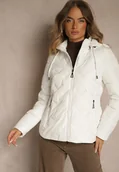 Kurtki damskie - Biała Pikowana Kurtka Przejściowa z Kapturem Cinetta - miniaturka - grafika 1