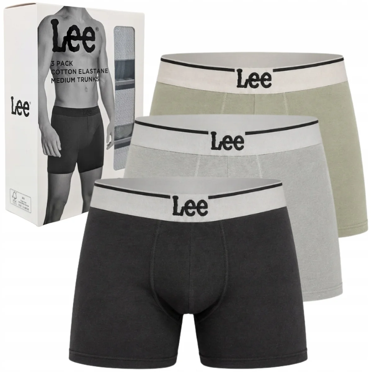 Lee Raymar Black/Green/Grey bokserki męskie bawełniane majtki 3 sztuki XL