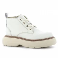 Botki damskie - Beżowe skórzane botki damskie na grubej podeszwie CARINII - Carinii - miniaturka - grafika 1