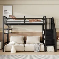 Łóżka dla dzieci i młodzieży - Łóżko antresola 90x200cm - z drabinką do przechowywania - z barierkami - czarne (bez materaca) - miniaturka - grafika 1