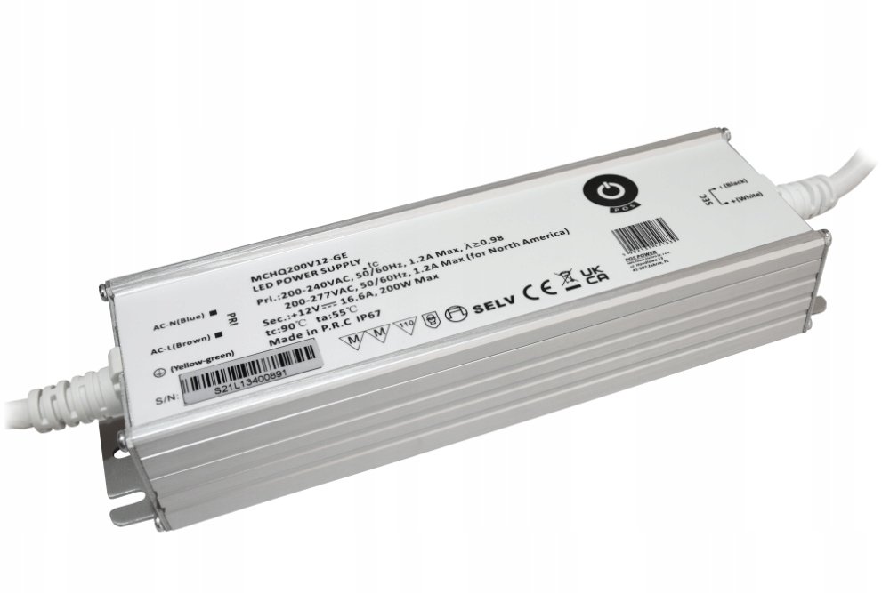 zasilacz Led 24V/8.3A 200W Pfc metalowy wodoszczelny IP67 MCHQ200V24-GE