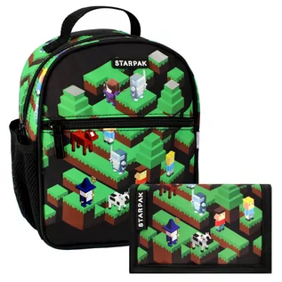 Portfele - Pixel Game Zielono-czarny zestaw przedszkolny dla chłopca: plecak + portfel Uniwersalny - grafika 1