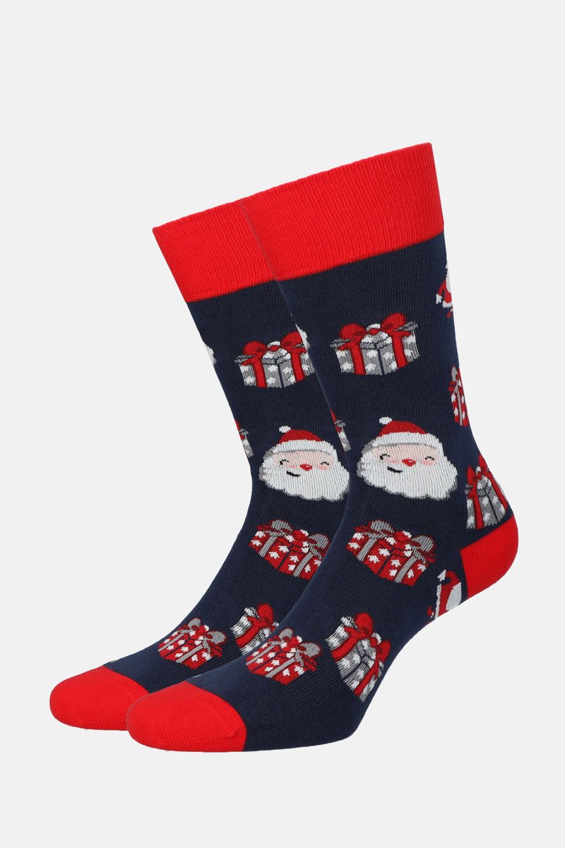 Skarpety Świąteczne Granatowo-Czerwone W Mikołaje I Prezenty