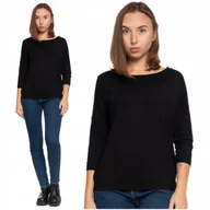 Bluzki damskie - BLUZKA DAMKSA Rękaw 3/4 Czarna Koszulka Gładka Wiskozowa MORAJ S - miniaturka - grafika 1