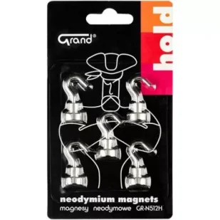 Magnesy neodymowe z haczykiem 12mm 5szt GRAND - Akcesoria do tablic - miniaturka - grafika 1