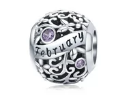 Charmsy - Pandora Valerio.pl Rodowany srebrny charms do miesiąc luty month february cyrkonie srebro 925 CHARM215 CHARM215 - miniaturka - grafika 1