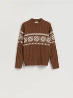 Swetry męskie - Reserved - Sweter z warkoczowym splotem - brązowy - miniaturka - grafika 1