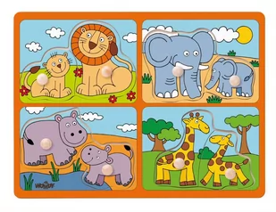 WOODY Układanka safari - zwierzęta z małymi WD91914 - Układanki dla dzieci - miniaturka - grafika 1