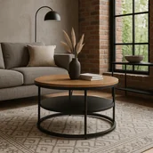 Ławy i stoliki kawowe - Stolik Kawowy z Półką BEST 70 cm Dąb/Czarny Loftowy - miniaturka - grafika 1